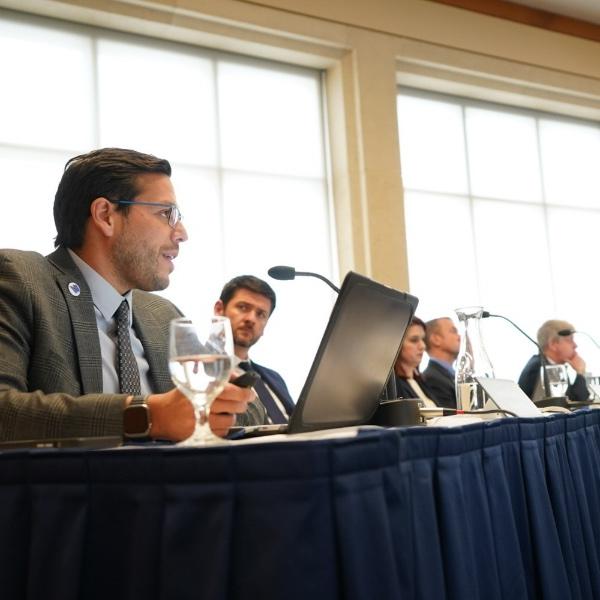 Jesse Bernal, chief of staff to the president and vice president for Inclusion and Equity, addresses the board of trustees